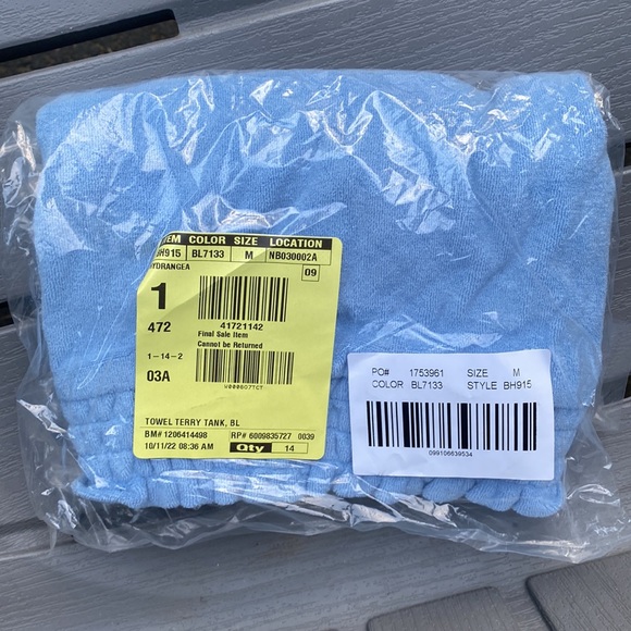J. Crew NWT Smocked Towel Terry Tank - Hydrangea Blue - Picture 4 of 4
